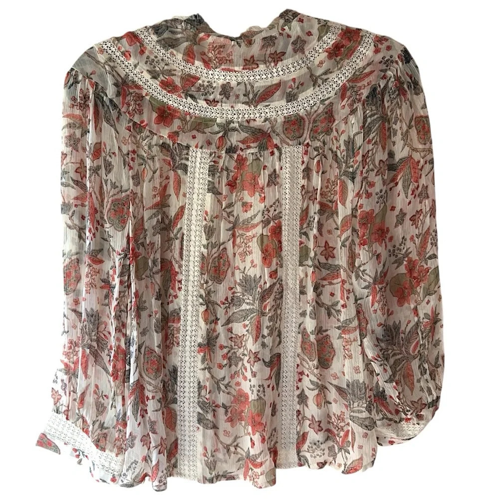 ANTHROPOLOGIE FEATHER & BONE NWOT FLORAL LACE ELENA BLOUSE | SIZE: 2 - Picture 7 of 10
